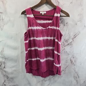 Anthropologie Top Womens Small Pink White Tank Tie Dye Stripe V Cotton Eri Ali